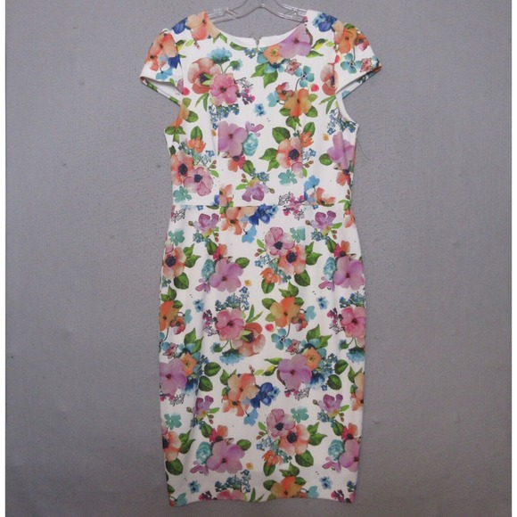 Betsey Johnson Dress 12 Floral Cap Sleeve Sheath Wedding Guest Timeless Church‎ - Picture 1 of 14